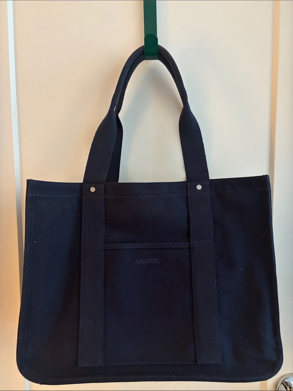 MONOS Gesso Tote Navy Canvas Tote Bag With Latch Closure and Luggage Strap